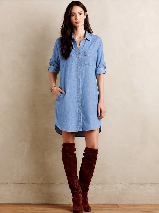 cloth & stone Dresses & Skirts - Cloth & Stone Anthro Chambray Shirt Dress XS Button Front Tunic
